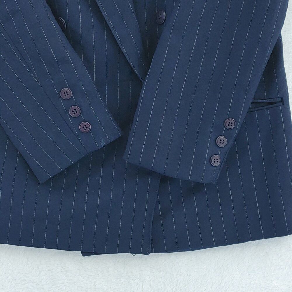 Vintage Russ Blue Pin Stripe Woman's Blazer Size 14 Petites Union Made In USA - Picture 7 of 10